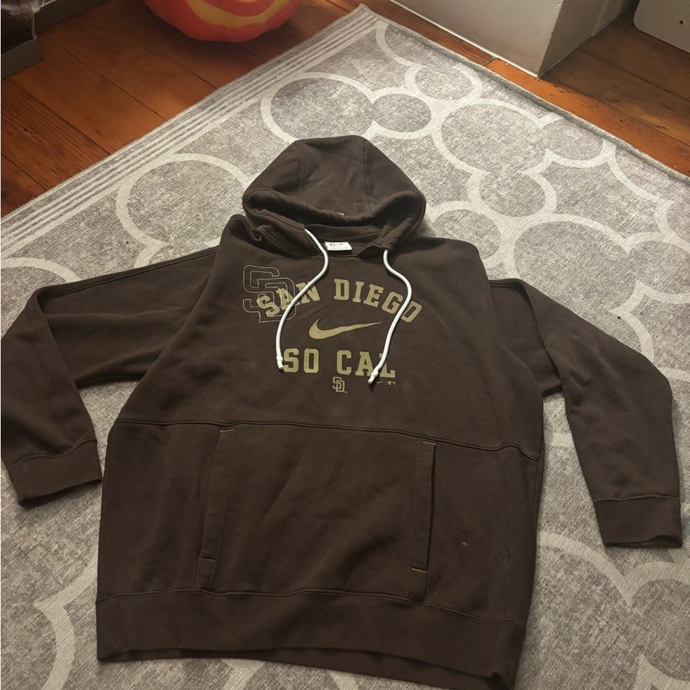 Nike Men's Dark Brown Hoodie with Gold Accents